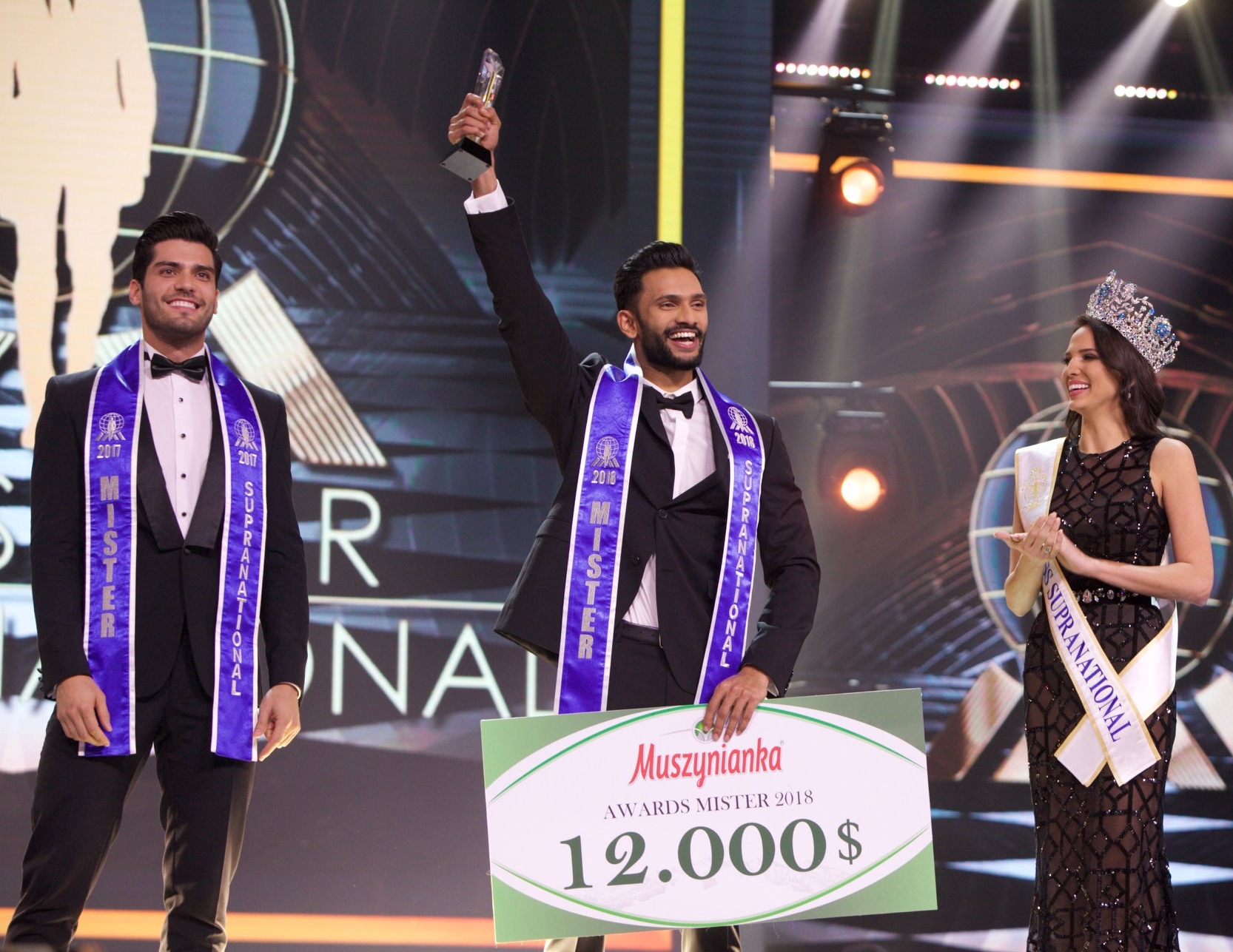 Mister Supranational 2018 India Prathamesh Maulingkar winning the contest along with Venezuela Gabriel Correa and Puerto Rico Valeria Vazquez