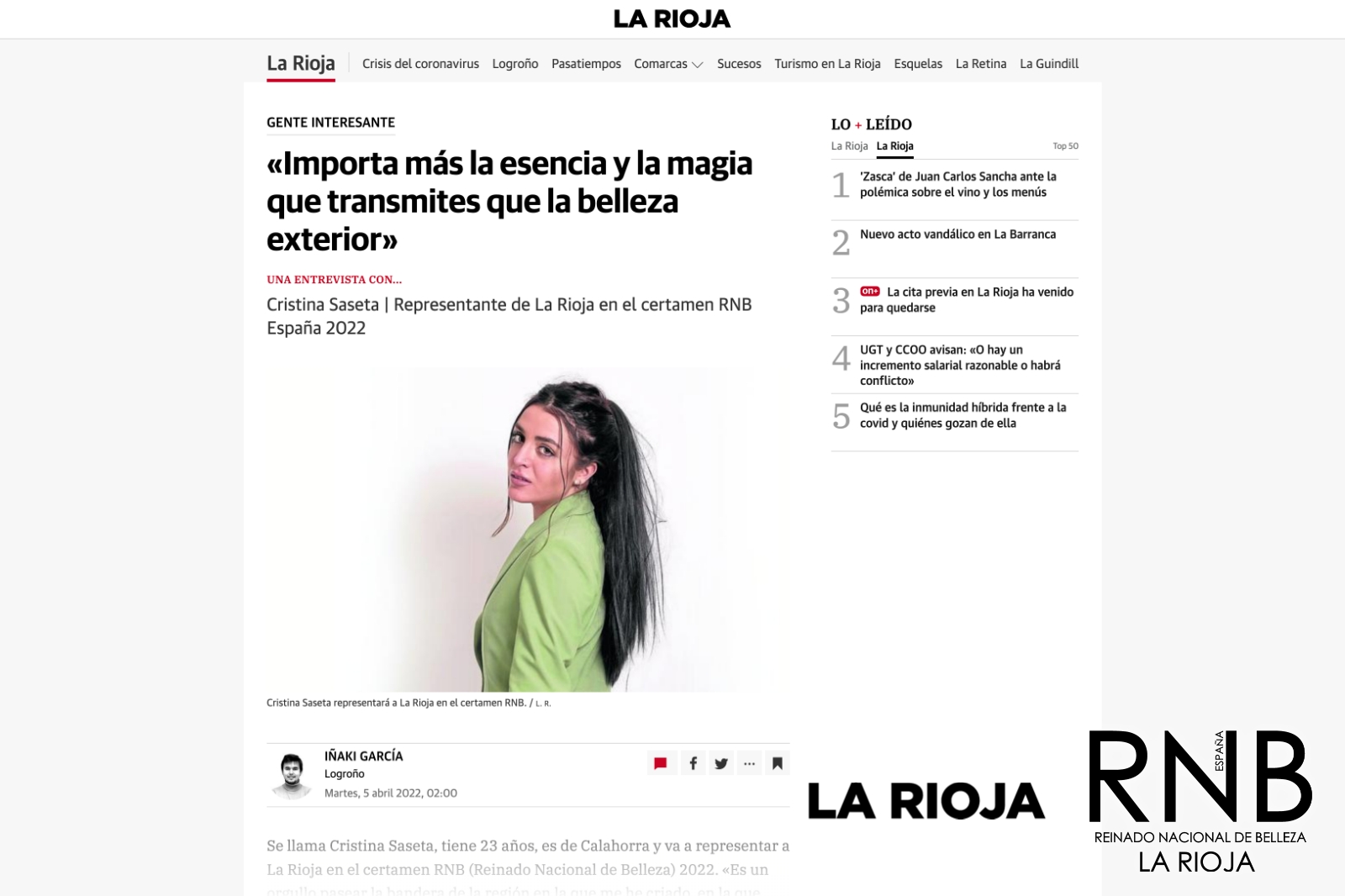 Cristina Saseta Miss RNB La Rioja 2022 Noticias de La Rioja