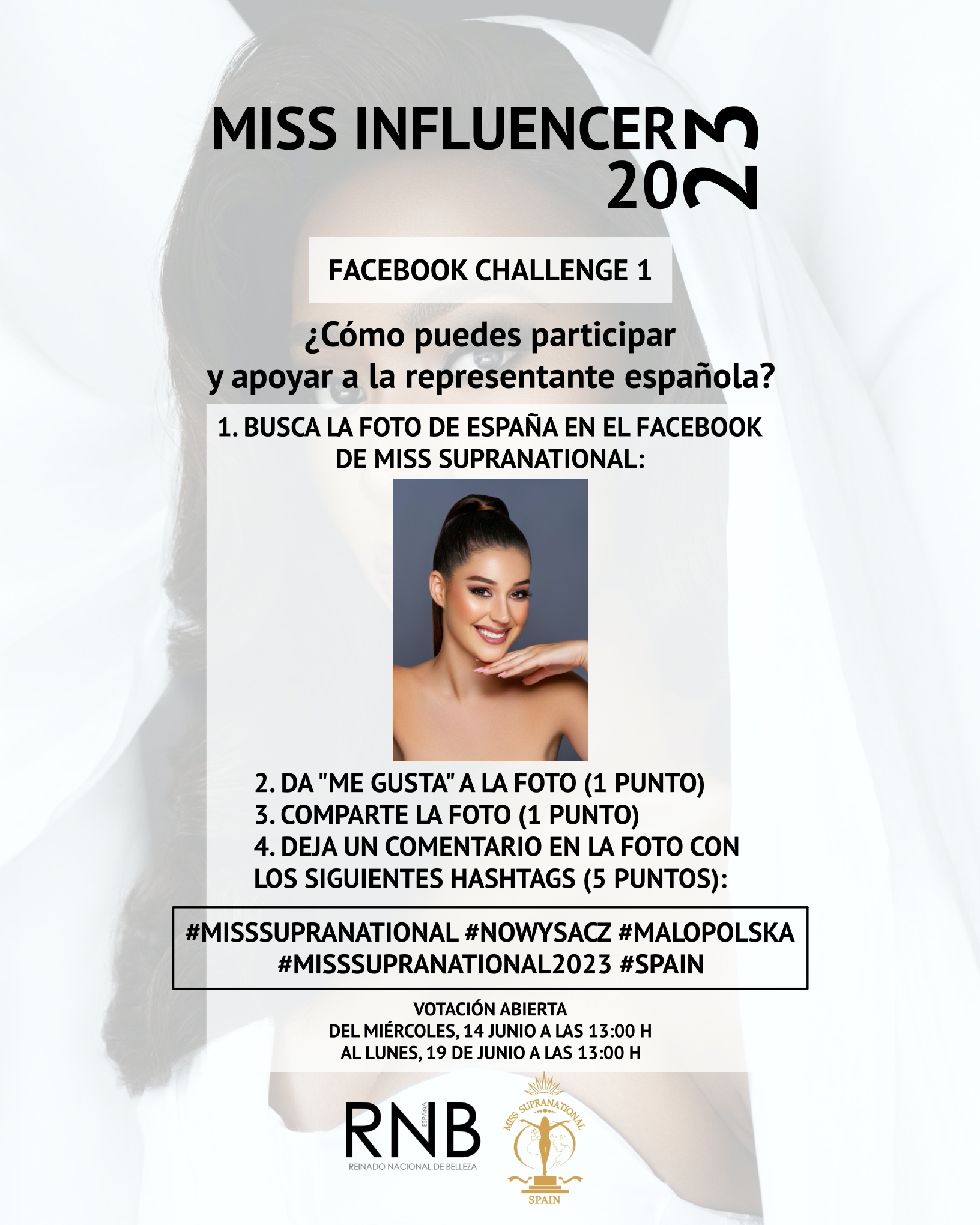 Español Miss Influencer 2023 Challenge 1 Facebook Lola Wilson Miss RNB España Miss Supranational Spain