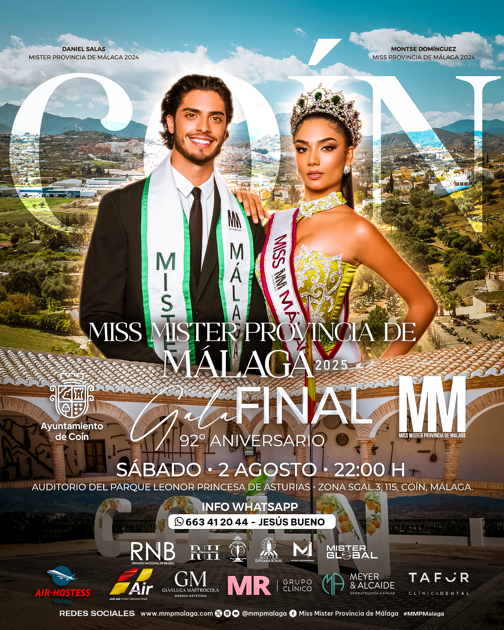 Cartel Miss Mister RNB Malaga 2026 en Coin Miss Mister Provincia de Malaga 2025 92 Aniversario