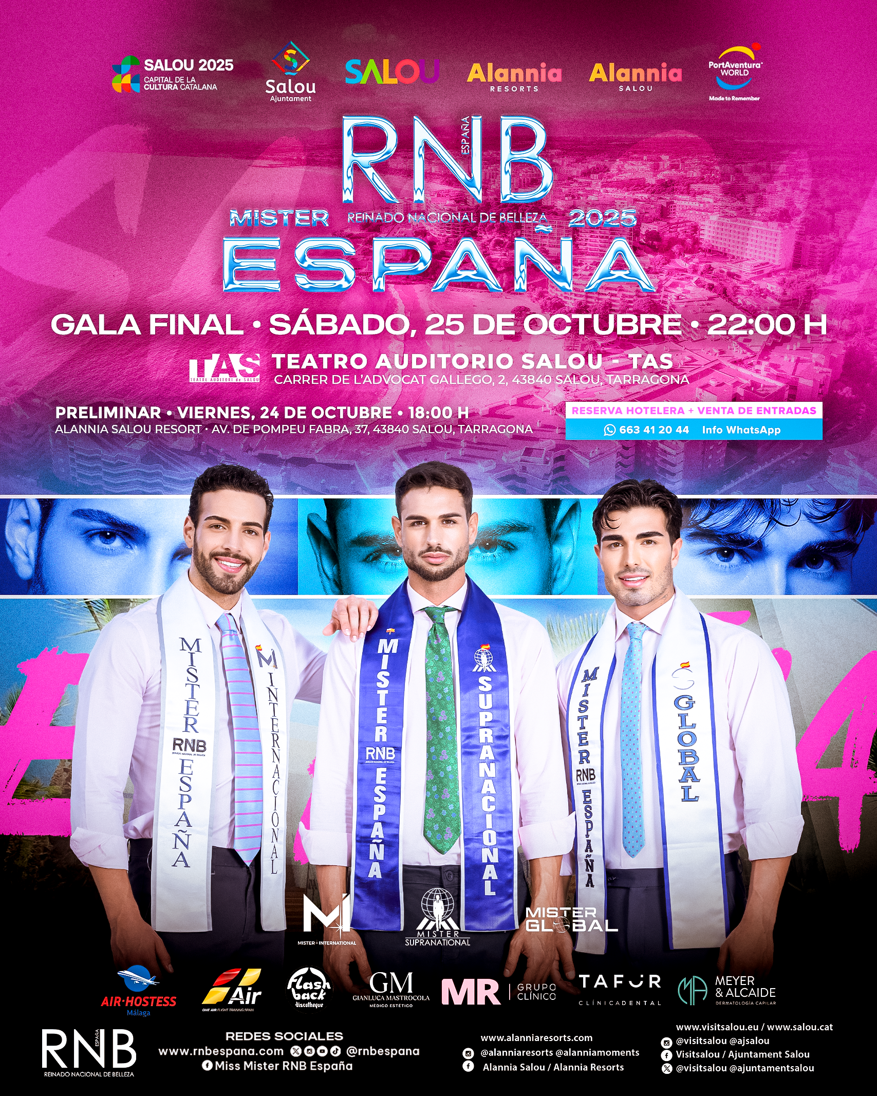 Cartel Gala Final Mister RNB España 2025 25 octubre TAS Teatro Auditorio de Salou