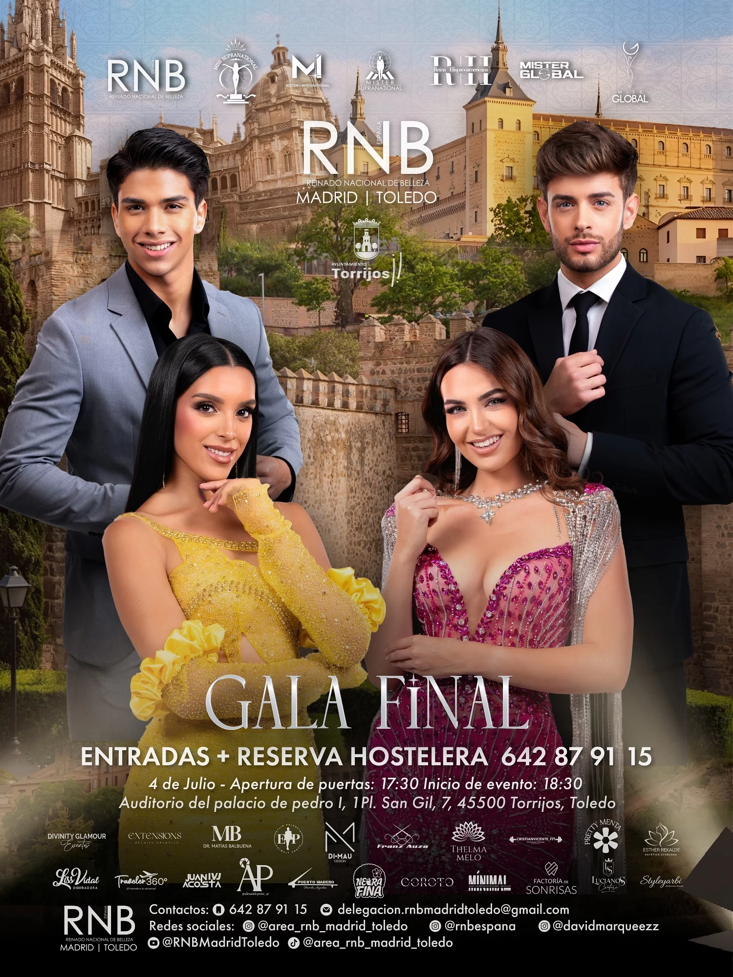 Cartel Gala Final Miss Mister RNB Madrid Toledo 2027 en Torrijos